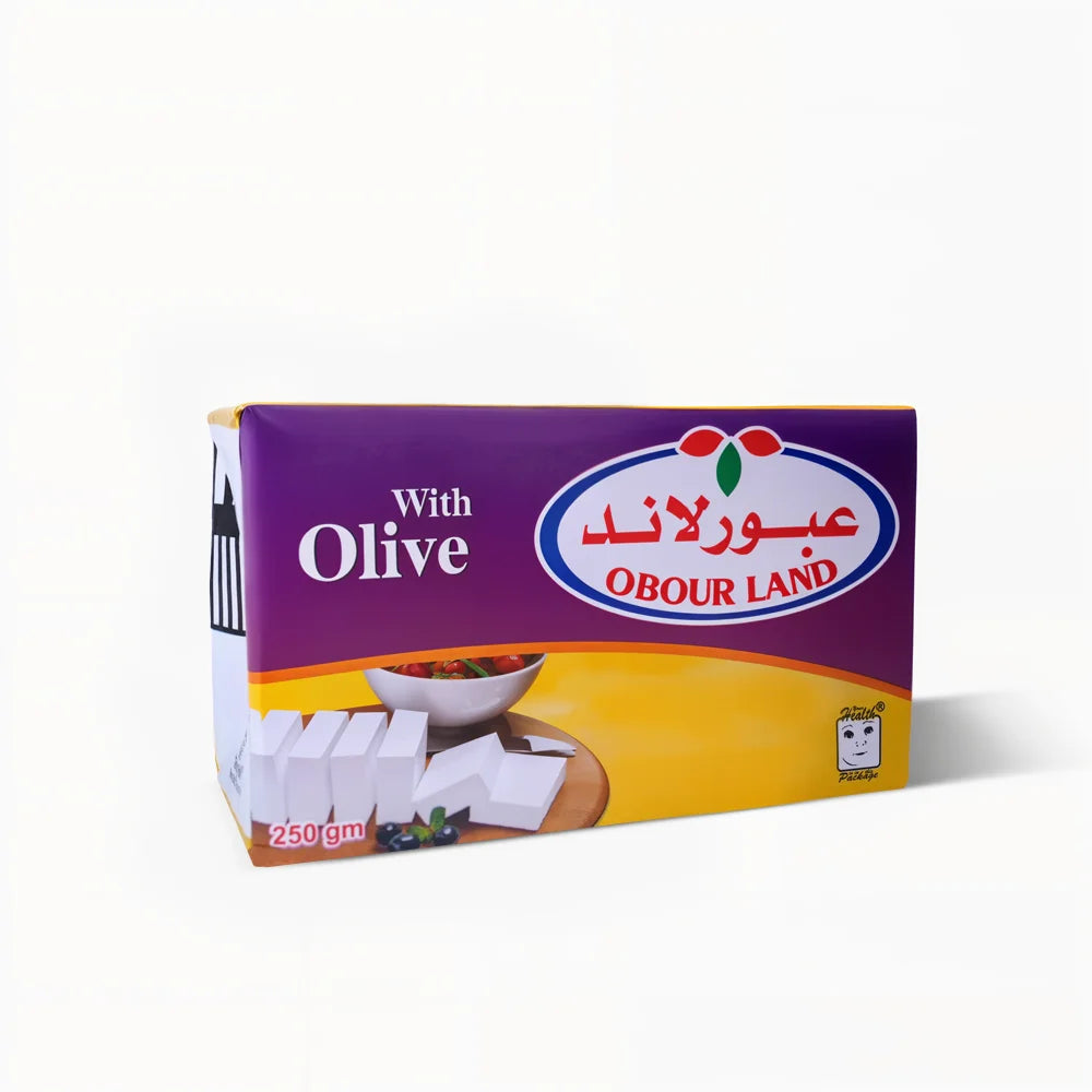 Obour Land White Cheese with Olive in Tetra Pak, creamy Mediterranean-style feta cheese for salads, sandwiches, and breakfast.