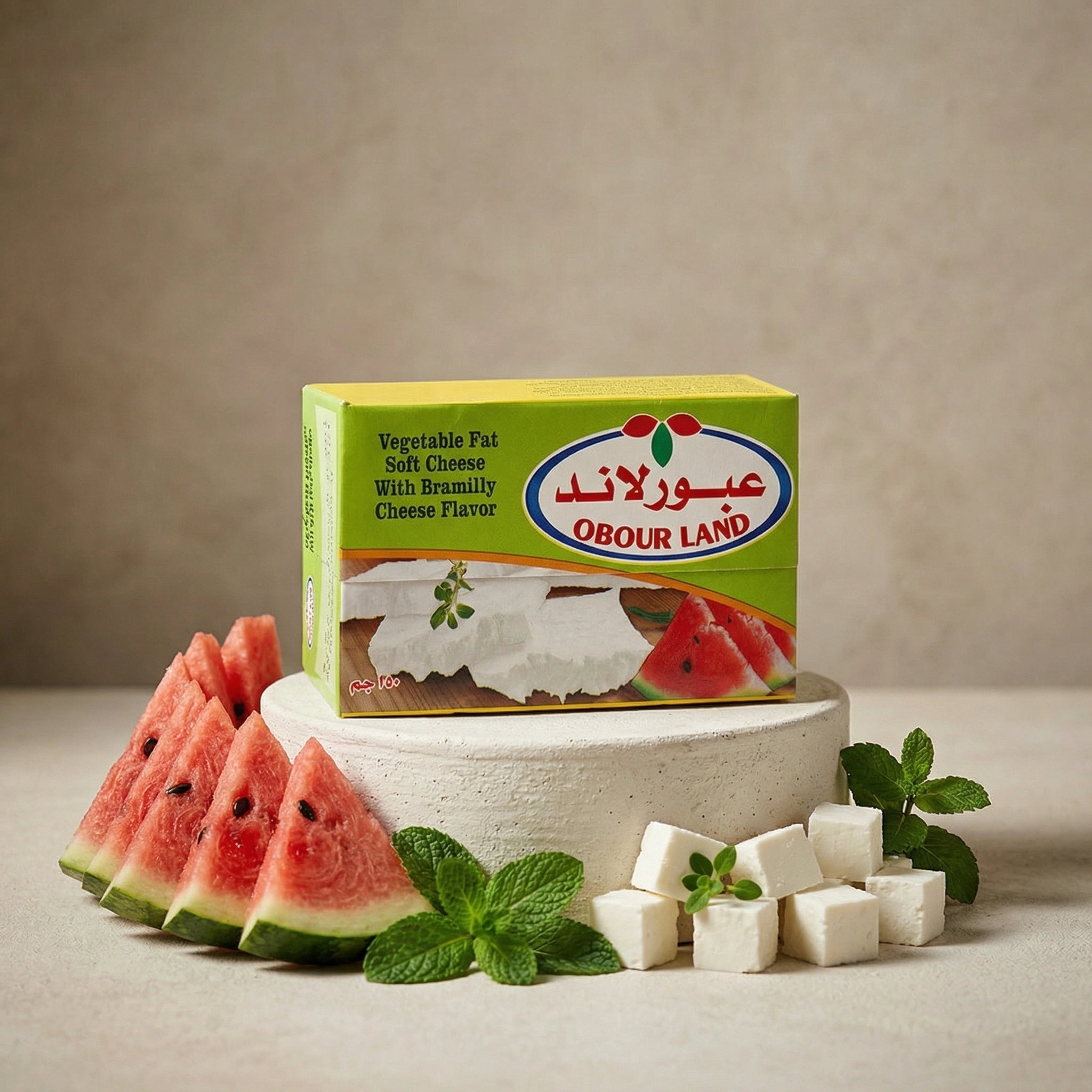 Obour Land vegetable fat soft white cheese with creamy texture, ideal for sandwiches and Mediterranean salads.