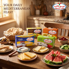 Obour Land Premium soft cheese bundle with feta, old cheese, bramilly, and edam spread in 4 x 250g packs for breakfast and salads