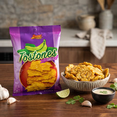 Bemar Snacks Garlic Tostones 4oz (113g) Fried Plantain Chips Savory Garlic Flavor Gluten-Free Crispy Latin Caribbean Snack