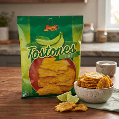 Bemar Snacks Tostones Lime Plantain Chips, 4oz Bag, Gluten-Free Twice-Fried Green Plantains, Zesty Tropical Crunch Snack