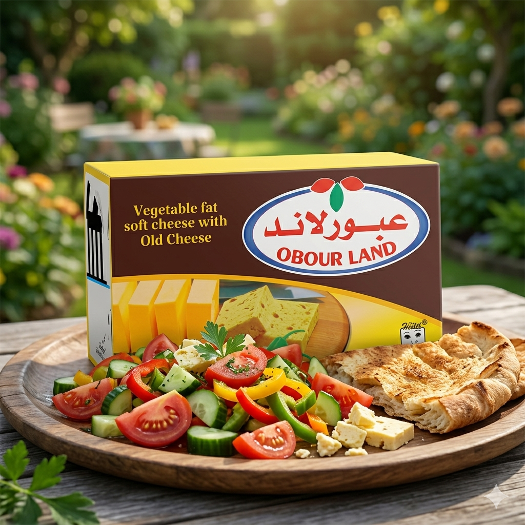 Creamy Obour Land soft cheese with aged cheese, 250g, from SANI-LLC, shown in a close-up of the cheese block.