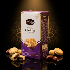 Hamdan Ma'amoul cookies with date filling, traditional Middle Eastern shortbread, 20 pieces on a serving plate.