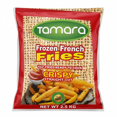 Frozen Tamara French Fries, 5lb crispy straight-cut fries from Tamara brand, ideal for quick meals and snacks.