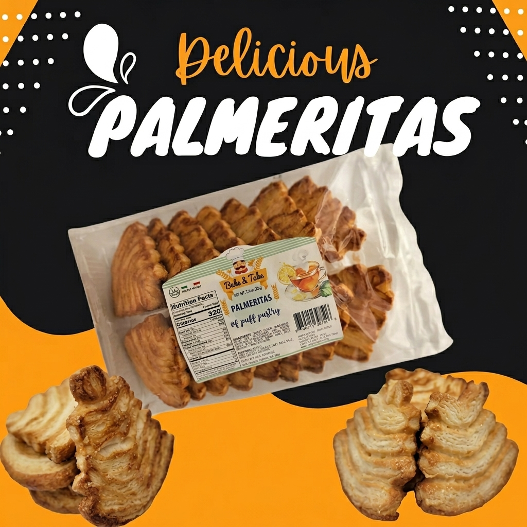Bake & Take Palmeritas puff pastry snack 12-pack, golden flaky pastry treats ready to enjoy as a gourmet snack.