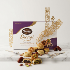 Hamdan Ajwa Ma'amoul date sweets with traditional Arabic shortbread cookies and date filling, 400g package.