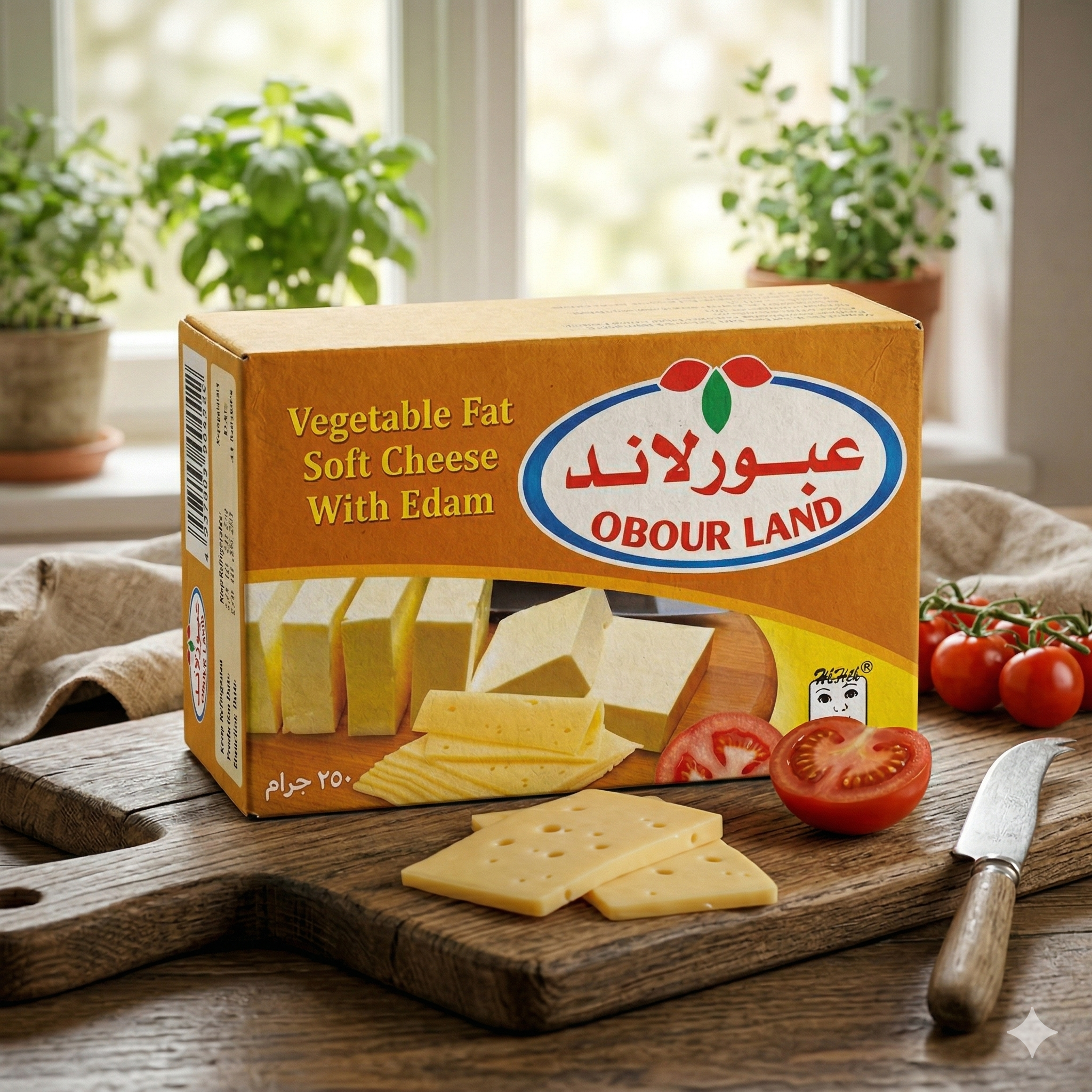 Obour Land vegetable fat soft cheese with Edam flavor, creamy spread, rich savory taste, 250g for breakfast and appetizers