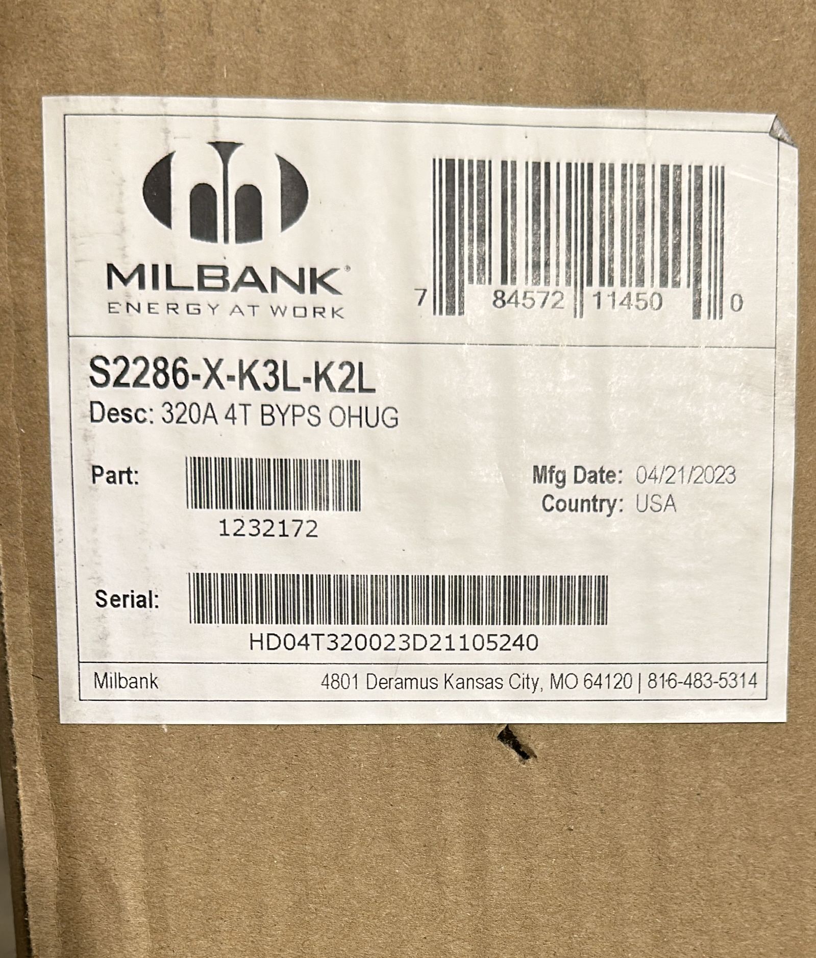 Milbank 320 Amp Ringless OH/ Meter Socket Base, Bypass 4T OHUG S2286-X-K3L-K2L - SANI-LLC