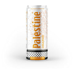 PalestineOrange Soda 330ml slim can from PalestineDrinks, showing a refreshing sparkling orange soda in a sleek can.