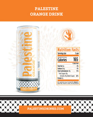 PalestineOrange Soda 330ml slim can with bright orange branding, sparkling carbonated drink in a refreshing orange flavor.