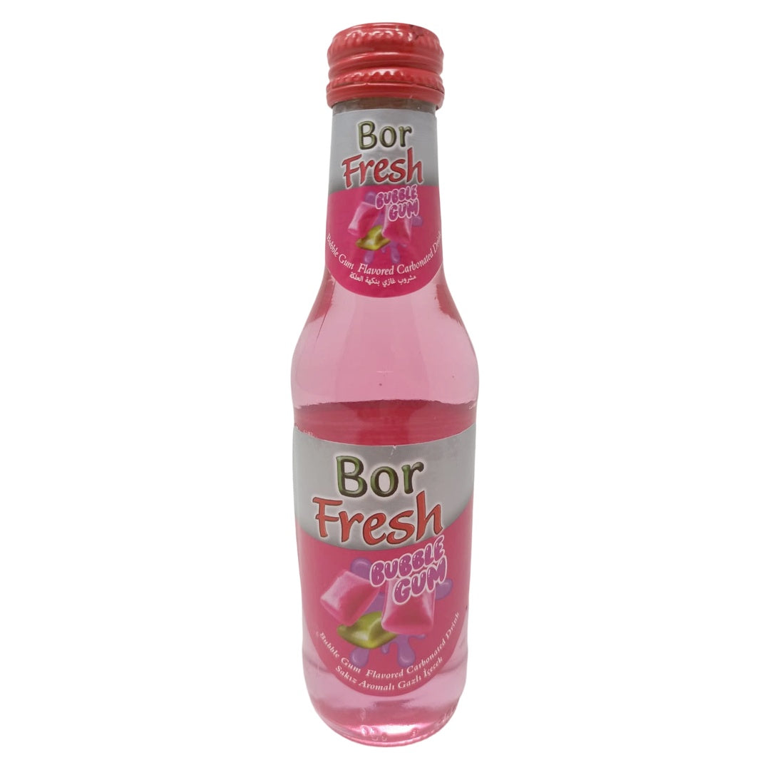Bor Fresh Bubble Gum Carbonated Drink, 200ml (6.76 fl oz) Glass Bottle, Nostalgic Bubblegum Flavor, Fizzy Pink Soda, Refreshing Sparkling Beverage Made with Beetroot Sugar - SANI-LLC