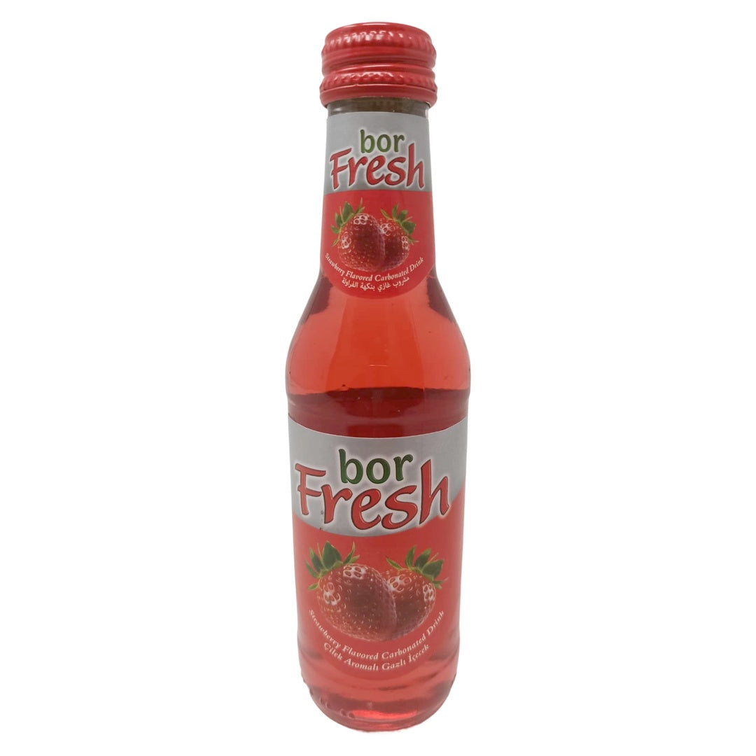 Bor Fresh Strawberry Flavored Carbonated Drink, 200ml Glass Bottle, Sparkling Fruit Soda Beverage, Refreshing Fizzy Drink Made with Beetroot Sugar - SANI-LLC