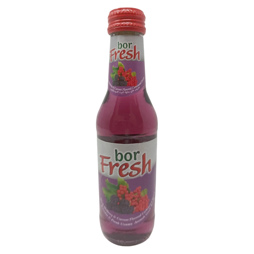 Bor Fresh Black Mulberry & Currant Flavored Carbonated Drink, 200ml (6.76 fl oz) Glass Bottle, Premium Berry Soda with Beetroot Sugar, Refreshing Fruit Sparkler - SANI-LLC