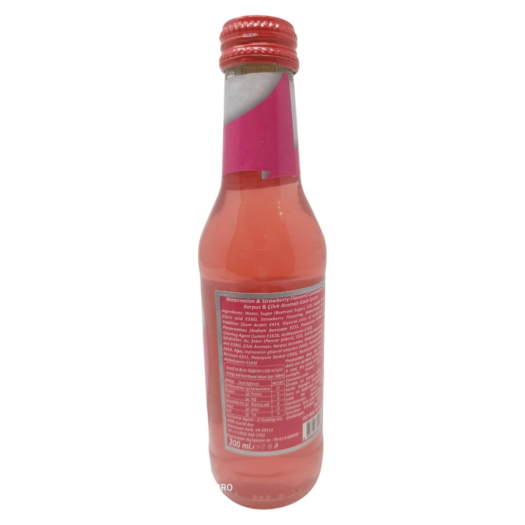 Bor Fresh Watermelon & Strawberry Carbonated Drink, 200ml (6.76 fl oz) Glass Bottle, Sparkling Fruit Flavored Soda, Refreshing Fizzy Beverage Made with Beetroot Sugar - SANI-LLC