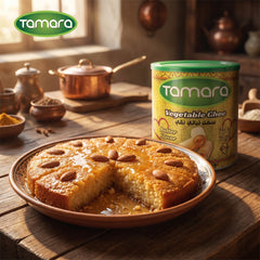 Tamara Vegetable Ghee 1.7kg bottle, butter-flavored cooking and baking oil, shown in a clear container with a golden hue.