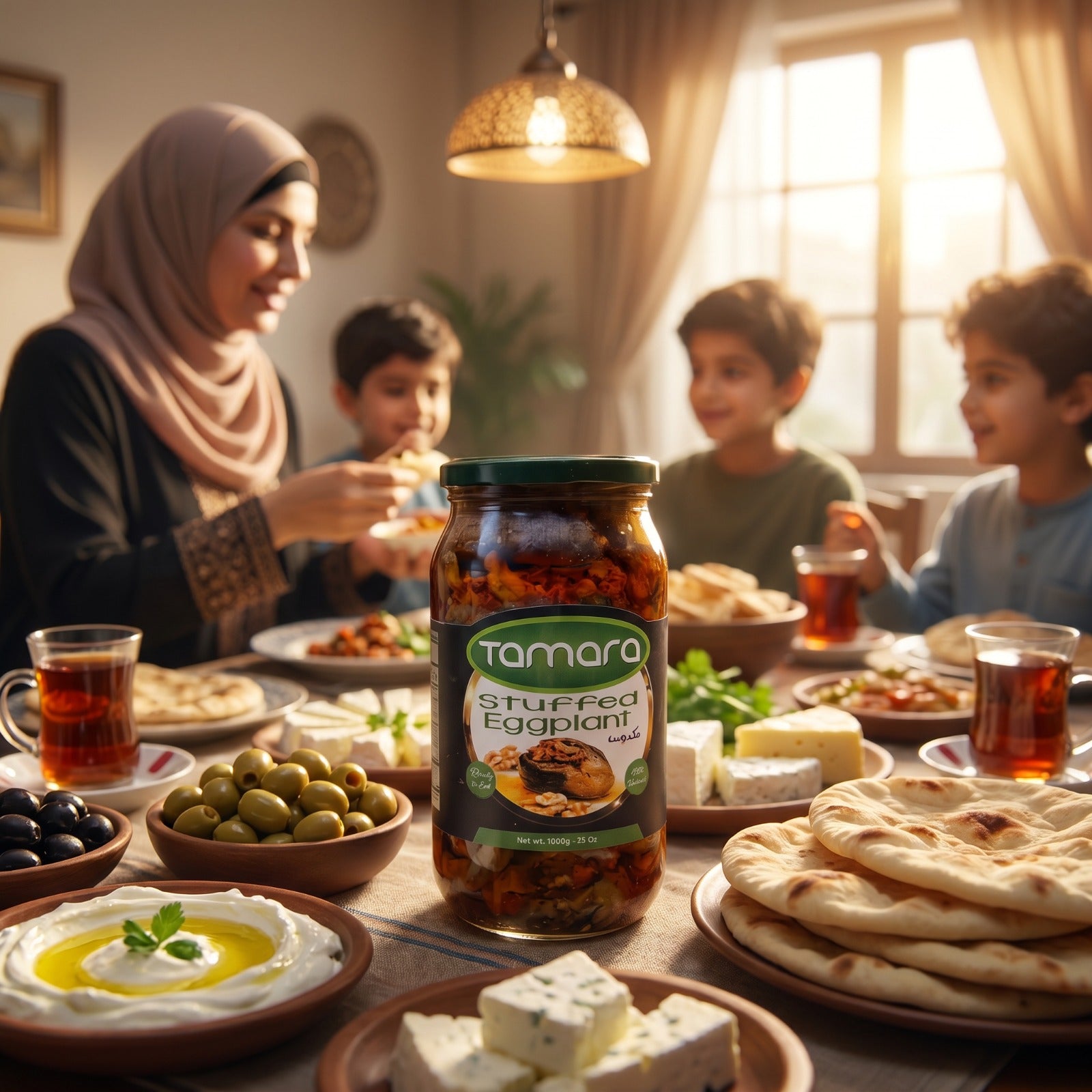 Tamara Stuffed Eggplant Makdous 1000g, ready-to-eat Middle Eastern mezza with eggplant and walnut filling, natural grocery product