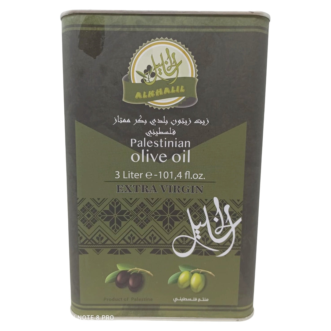 Al Khalil Palestinian Extra Virgin Olive Oil, 3 Liter (101.4 fl oz) Large Tin, Premium Cold Pressed Unrefined EVOO, Non-GMO, Authentic Mediterranean Flavor for Cooking - SANI-LLC