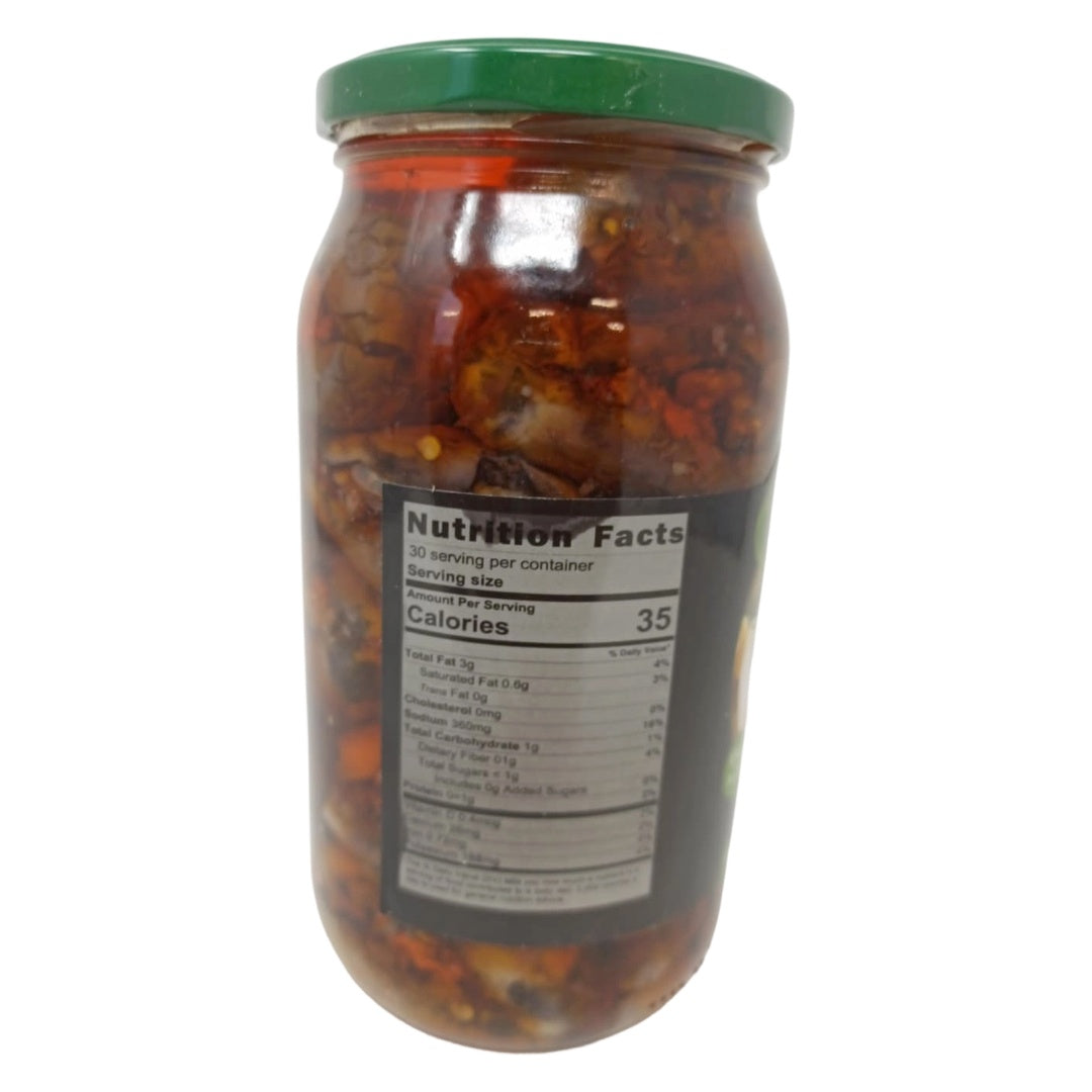Tamara Stuffed Eggplant Makdous in a jar, ready-to-eat Middle Eastern grocery mezza, showcasing the natural stuffed eggplants.