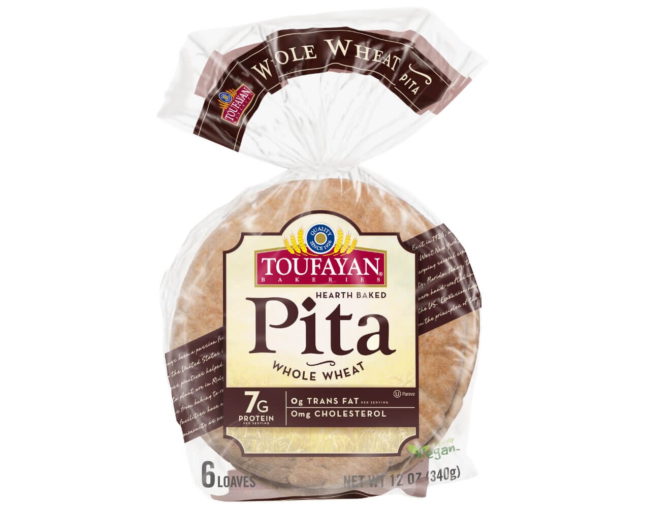 Toufayan Pita ÃƒÂ¢Ã¢â€šÂ¬Ã¢â‚¬Å“ Whole Wheat 6 COUNT | NET WT. 12 OZ. (340g) - SANI-LLC