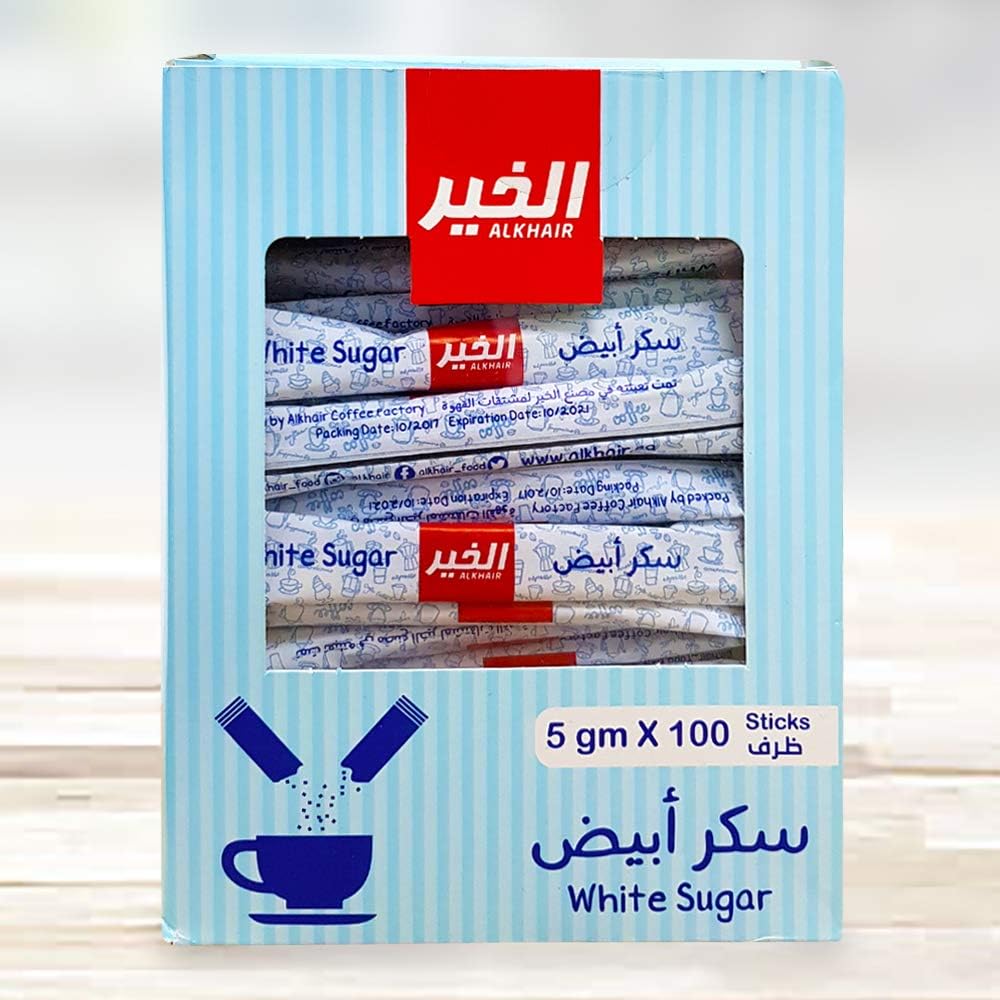 Alkhair White Sugar 5gx100 Sticks 500g Box - SANI-LLC