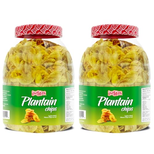 Iselitas | Plantain chip Salted Party Size Jar | Thin & Crispy | Light Salted, Plantain Chips | Farm Packed | Gluten Free | 2 jar | NET WT. 26.45OZ (750g) - SANI-LLC