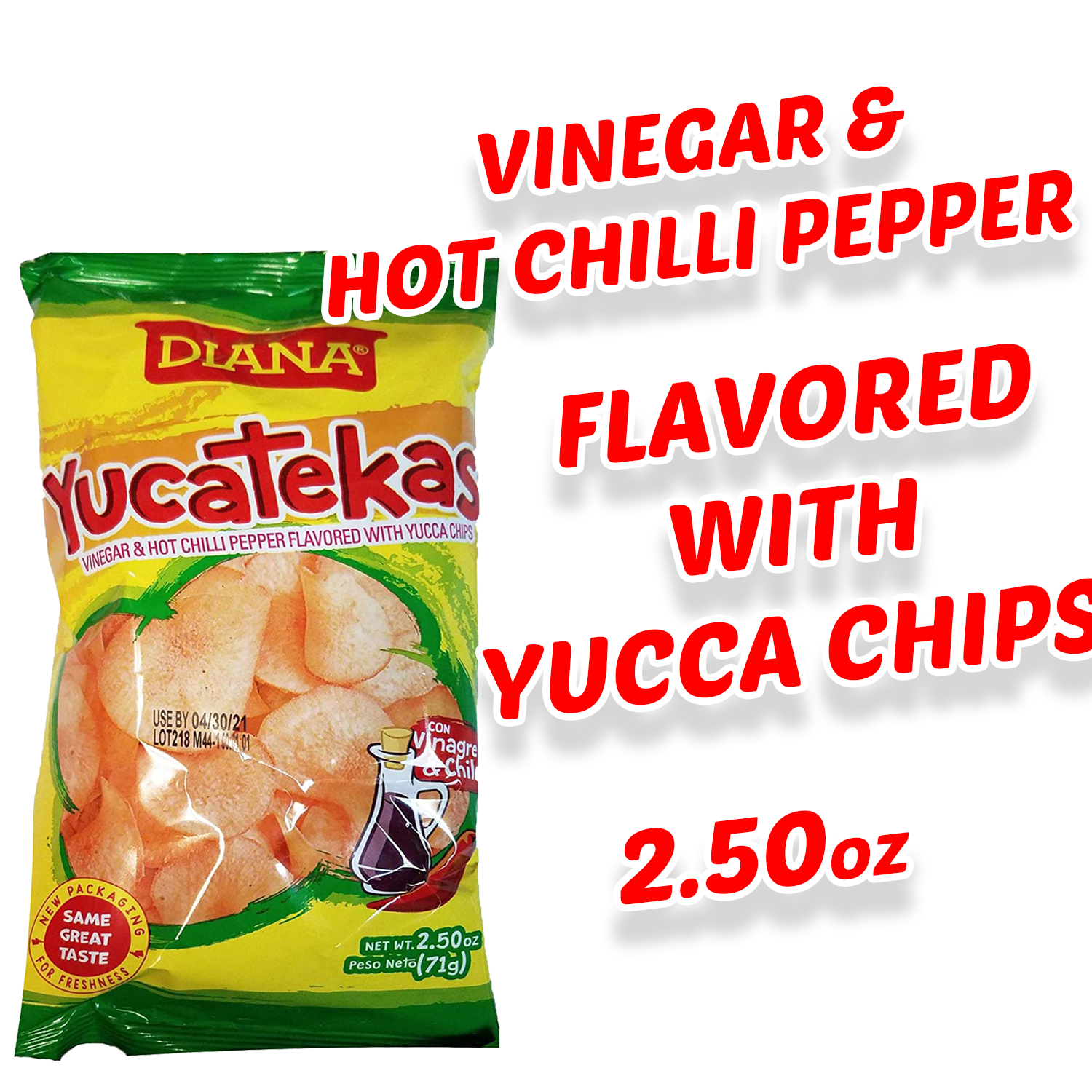 Diana Yucatekas || ( VINEGAR & HOT CHILLI PEPPER FLAVORED WITH YUCCA CHIPS) 2.50 Oz || 71g || same great taste - SANI-LLC
