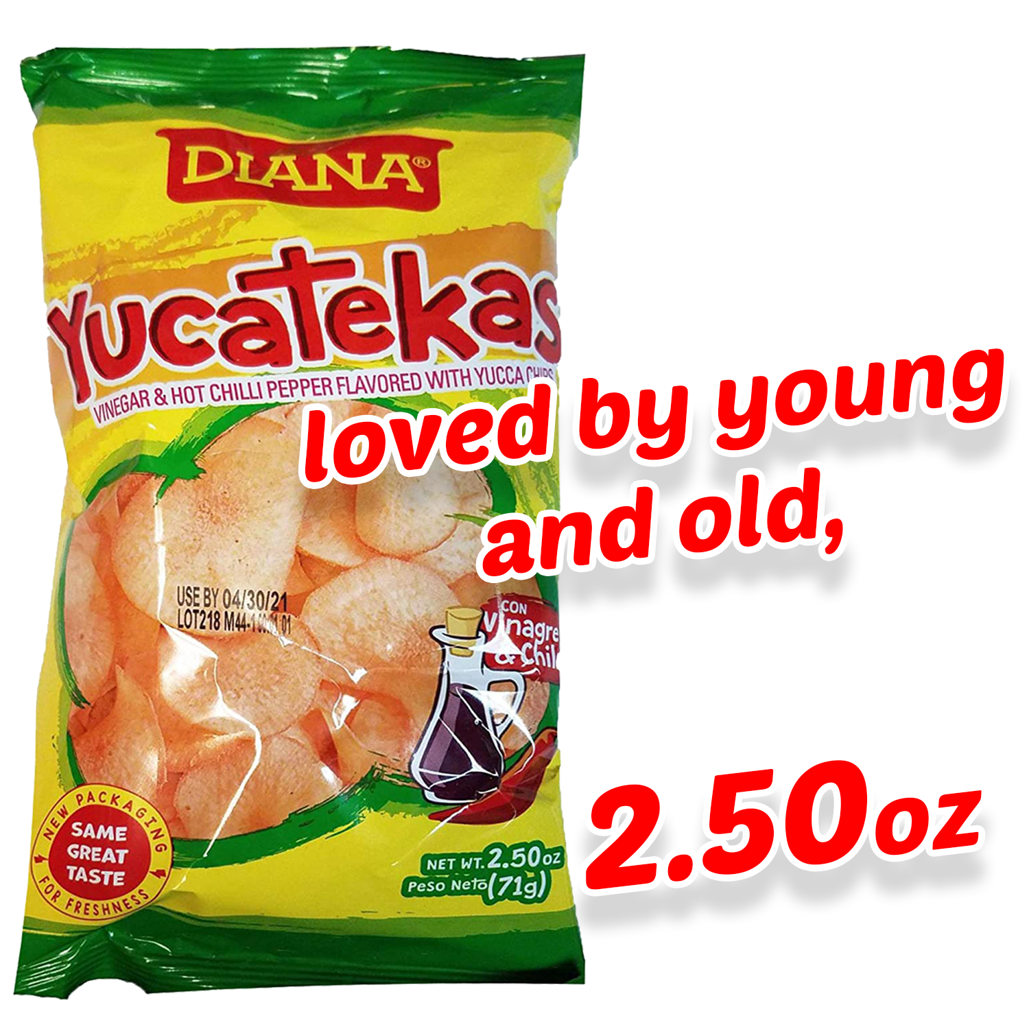 Diana Yucatekas || ( VINEGAR & HOT CHILLI PEPPER FLAVORED WITH YUCCA CHIPS) 2.50 Oz || 71g || same great taste - SANI-LLC