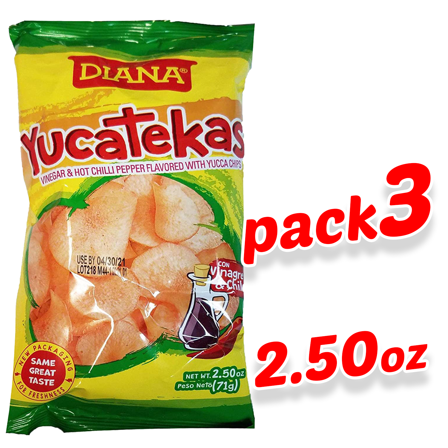 Diana Yucatekas || ( VINEGAR & HOT CHILLI PEPPER FLAVORED WITH YUCCA CHIPS) 2.50 Oz || 71g || same great taste - SANI-LLC