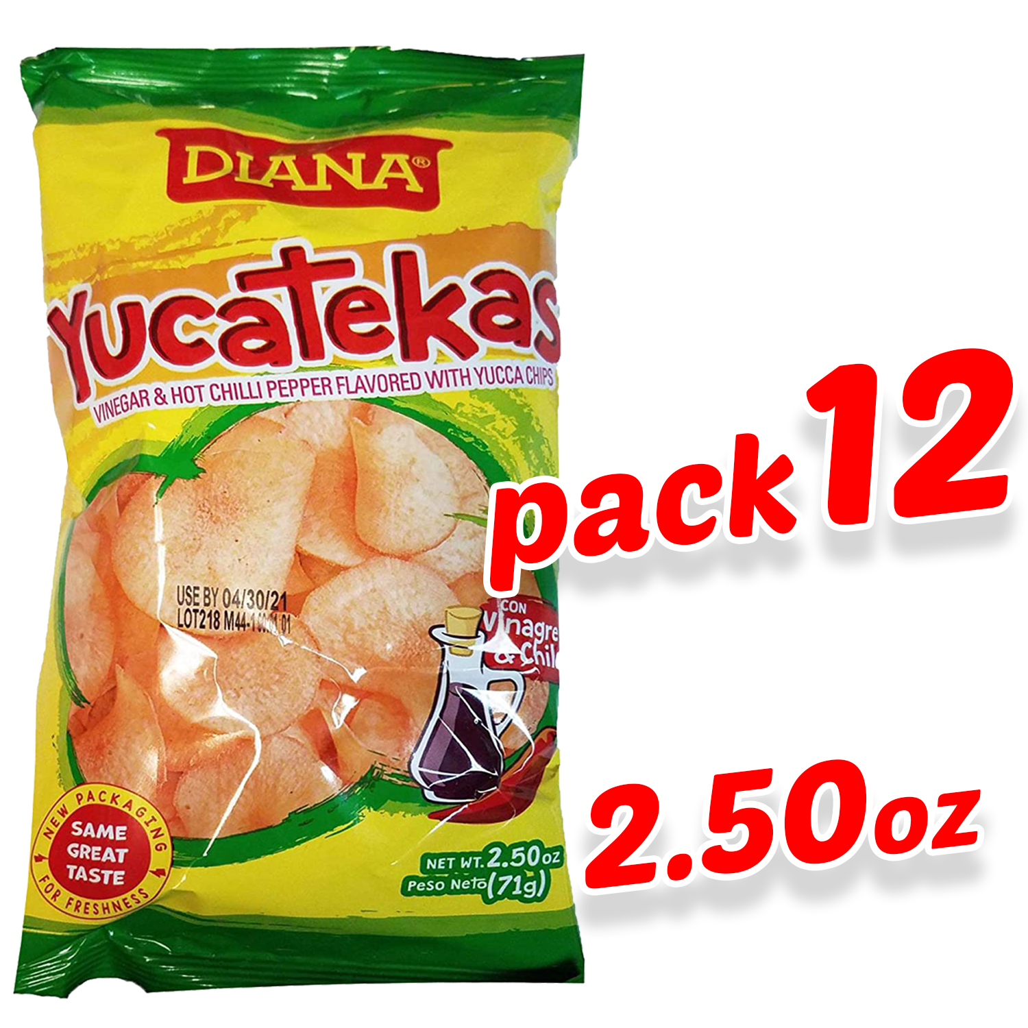 Diana Yucatekas || ( VINEGAR & HOT CHILLI PEPPER FLAVORED WITH YUCCA CHIPS) 2.50 Oz || 71g || same great taste - SANI-LLC