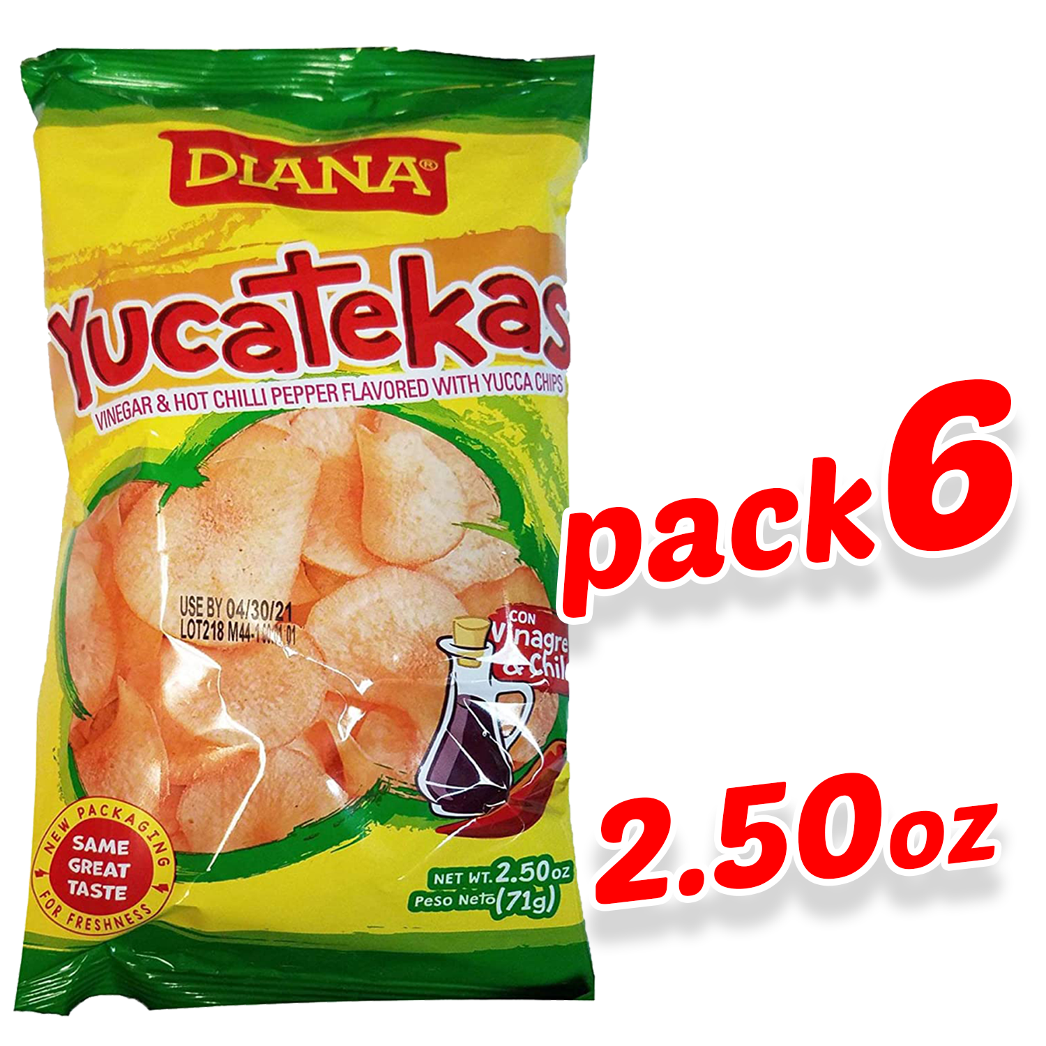 Diana Yucatekas || ( VINEGAR & HOT CHILLI PEPPER FLAVORED WITH YUCCA CHIPS) 2.50 Oz || 71g || same great taste - SANI-LLC