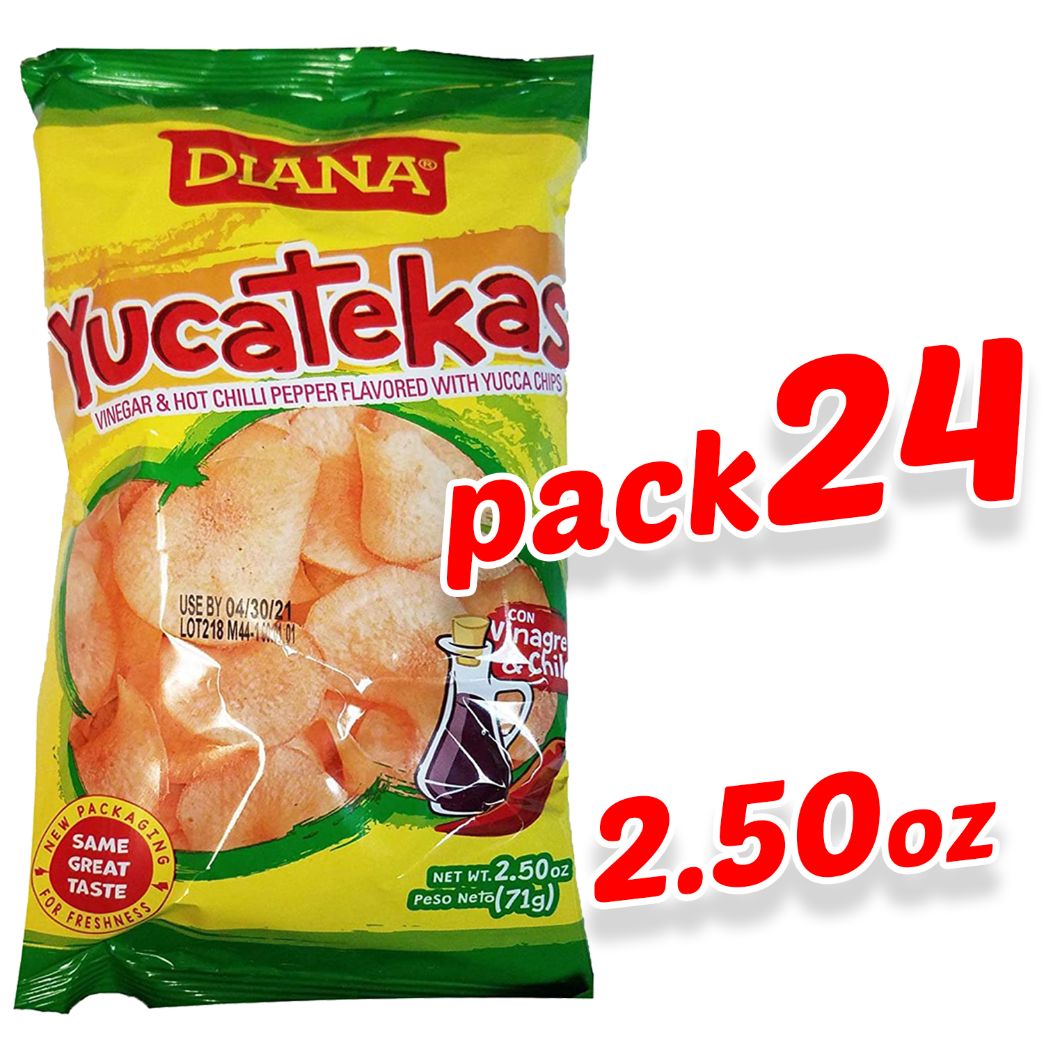 Diana Yucatekas || ( VINEGAR & HOT CHILLI PEPPER FLAVORED WITH YUCCA CHIPS) 2.50 Oz || 71g || same great taste - SANI-LLC