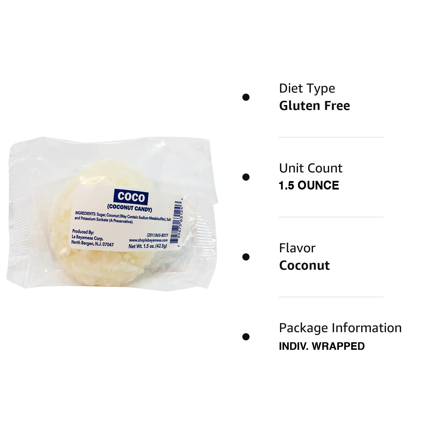 La Bayamesa Coco Blanco Coconut Candy 1.5oz - SANI-LLC