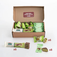 20 count | Mini Dubai chocolate & candy - 6 mini Dubai bar 27 g and 8 Dubai candy 13 g - 6 Dubai pistachio ball - amazing Gift Box