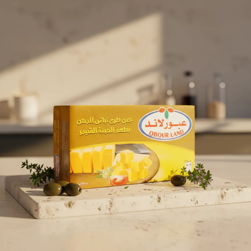 Obour Land Soft Cheddar Flavor Cheese 500g creamy spread in a jar, ideal for meals and sandwiches.