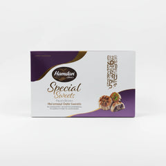 Hamdan Ajwa Ma'amoul date sweets in 400g package, traditional Arabic shortbread cookies with ajwa date filling.