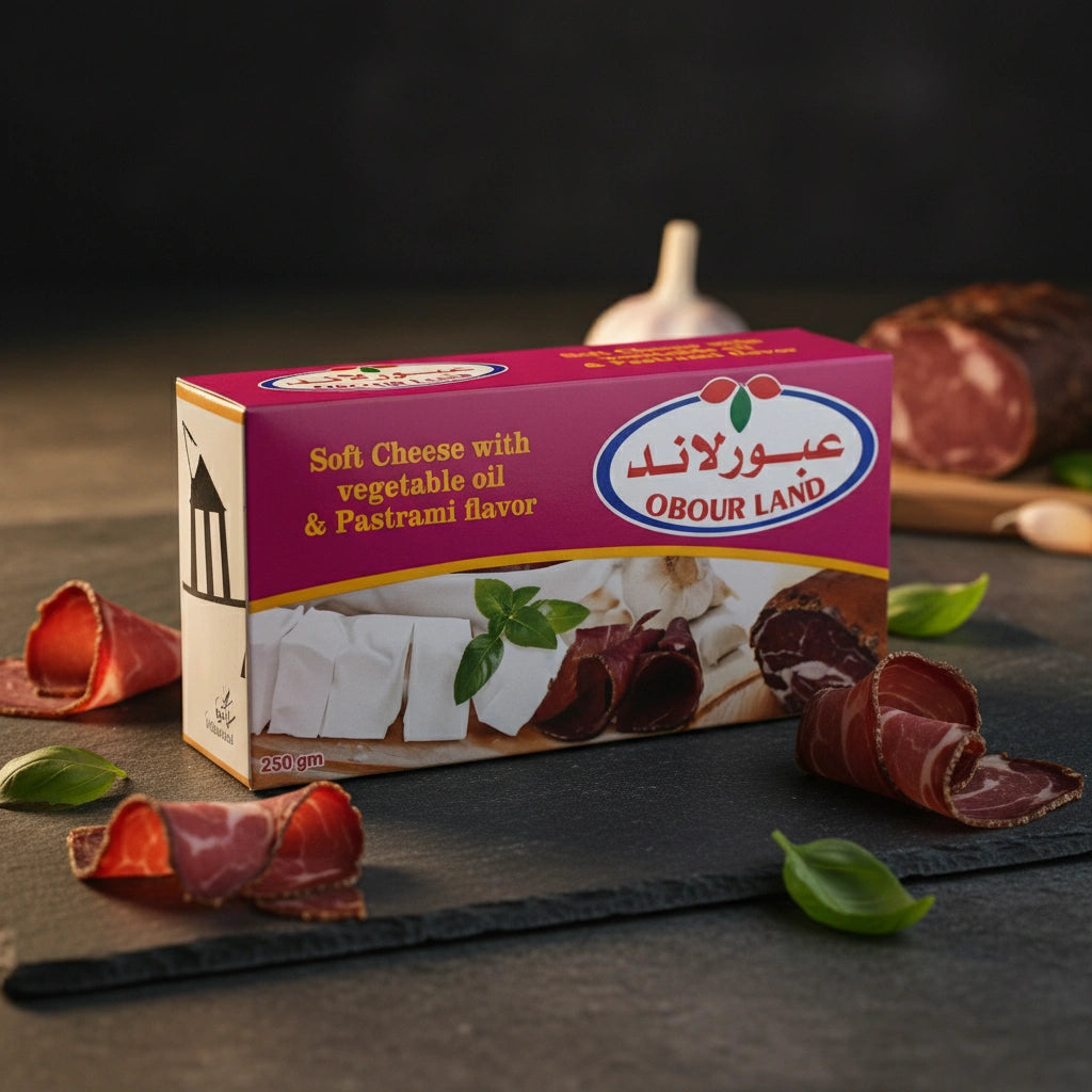Obour Land Soft Cheese with Vegetable Oil and Pastrami Flavor, 250g Pack, Spreadable Creamy Cheese for Breakfast, Snacks, and Gourmet Sandwiches - SANI-LLC