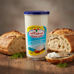 Obour Land white cheese spread in a 240g jar, creamy texture and rich flavor, ideal for sandwiches, snacks, and dipping.