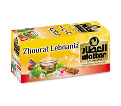 Alattar Zhourat Lebnania Lebanese herbal tea box with natural blend, featuring traditional herbal tea packaging and colorful design.
