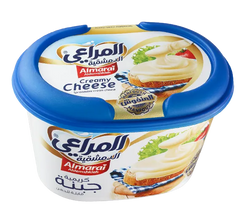 Creamy Almarai cheese spread in a 350g tub, ideal for breakfast and dips, shown in a close-up image.