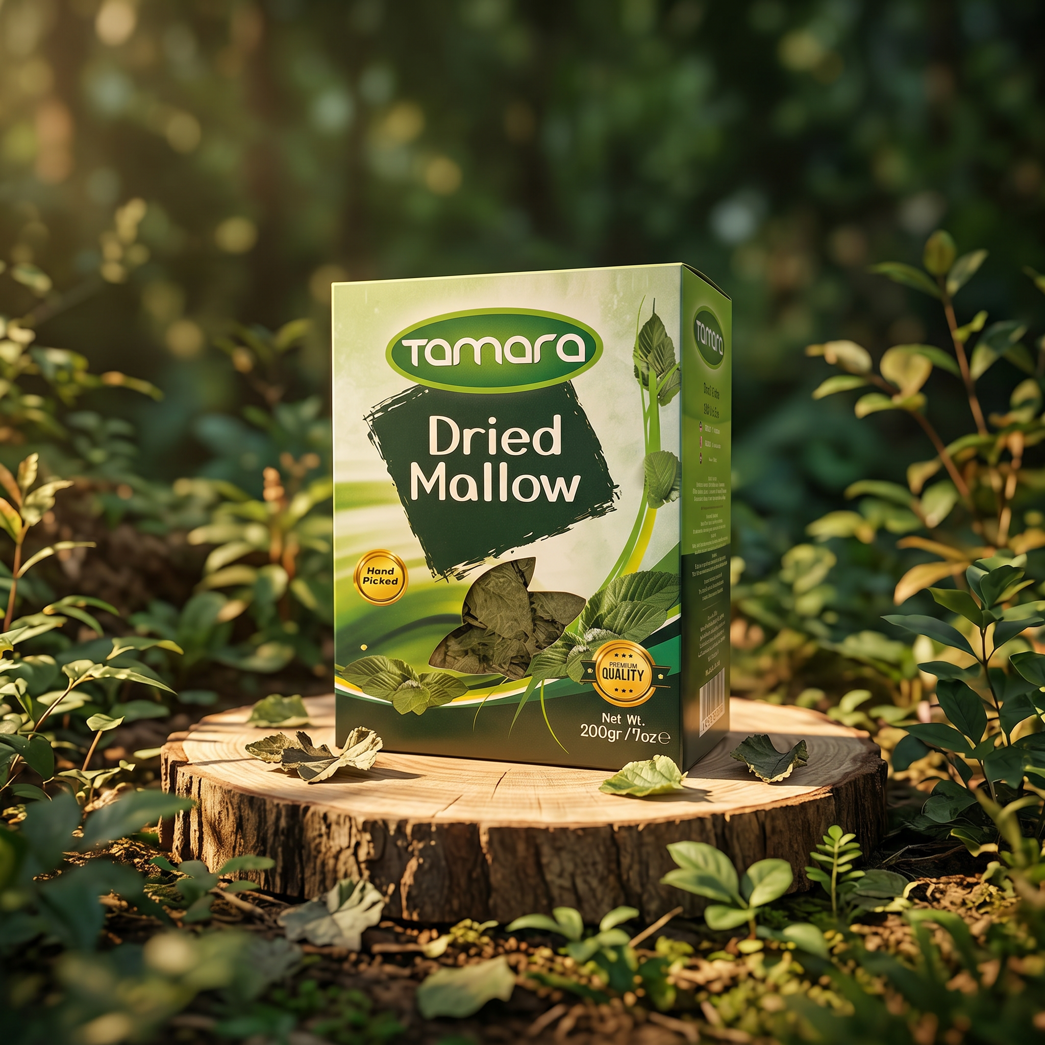 Tamara Dried Mallow leaves for stews, premium hand-picked herbal tea and cooking ingredient, 200g package.