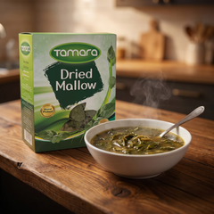 Tamara dried mallow leaves in a 200g package, hand-picked for herbal stews, from Tamara's tea, coffee, and herbs collection.