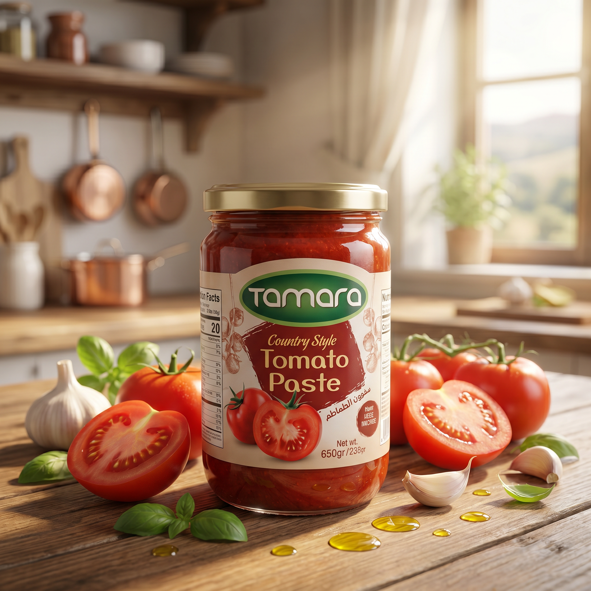 Tamara Country Style Tomato Paste in a 650g glass jar, ideal for cooking and culinary uses.