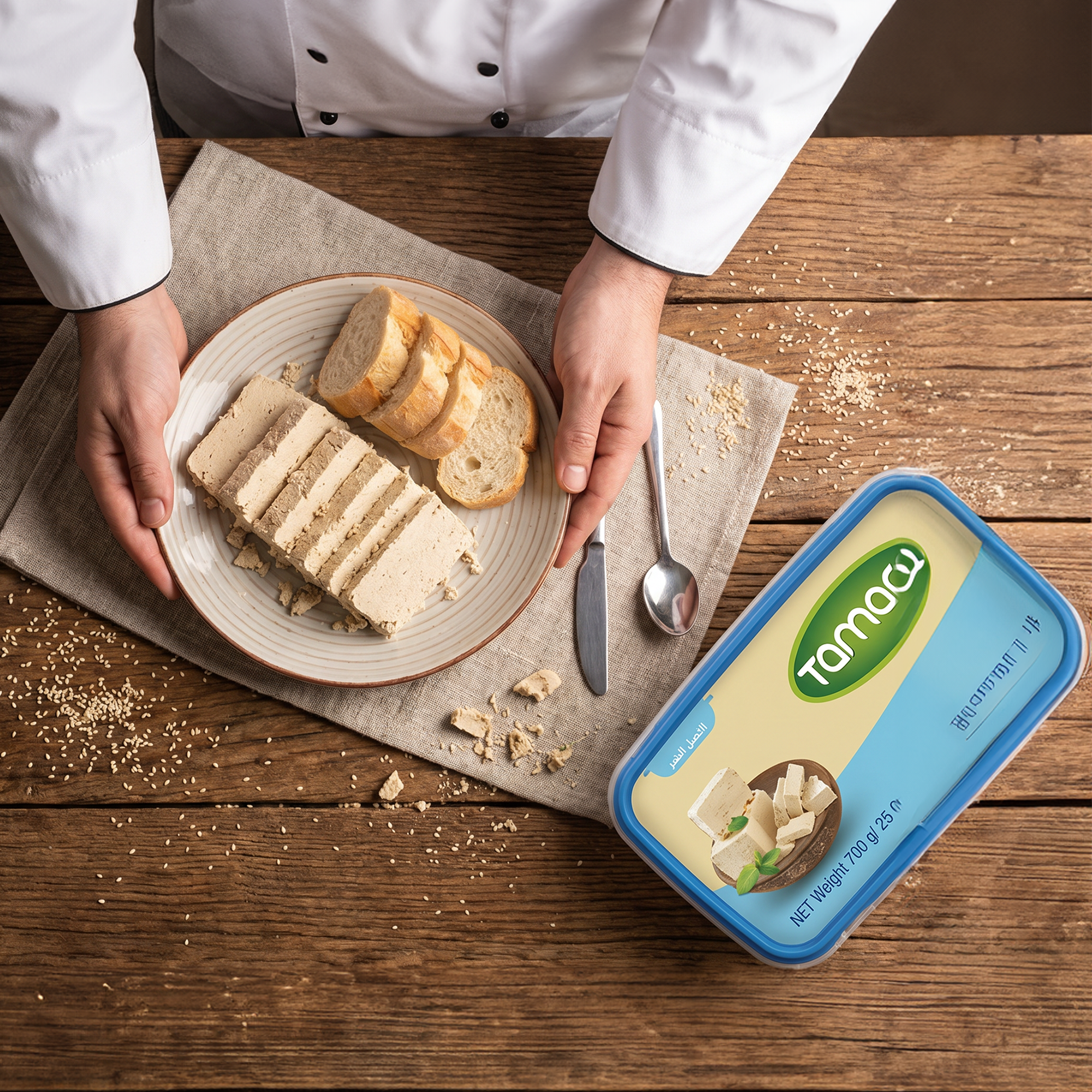 Tamara Vanilla Halva 700g, traditional sesame tahini dessert in a clear plastic package with vanilla flavor, grocery product.