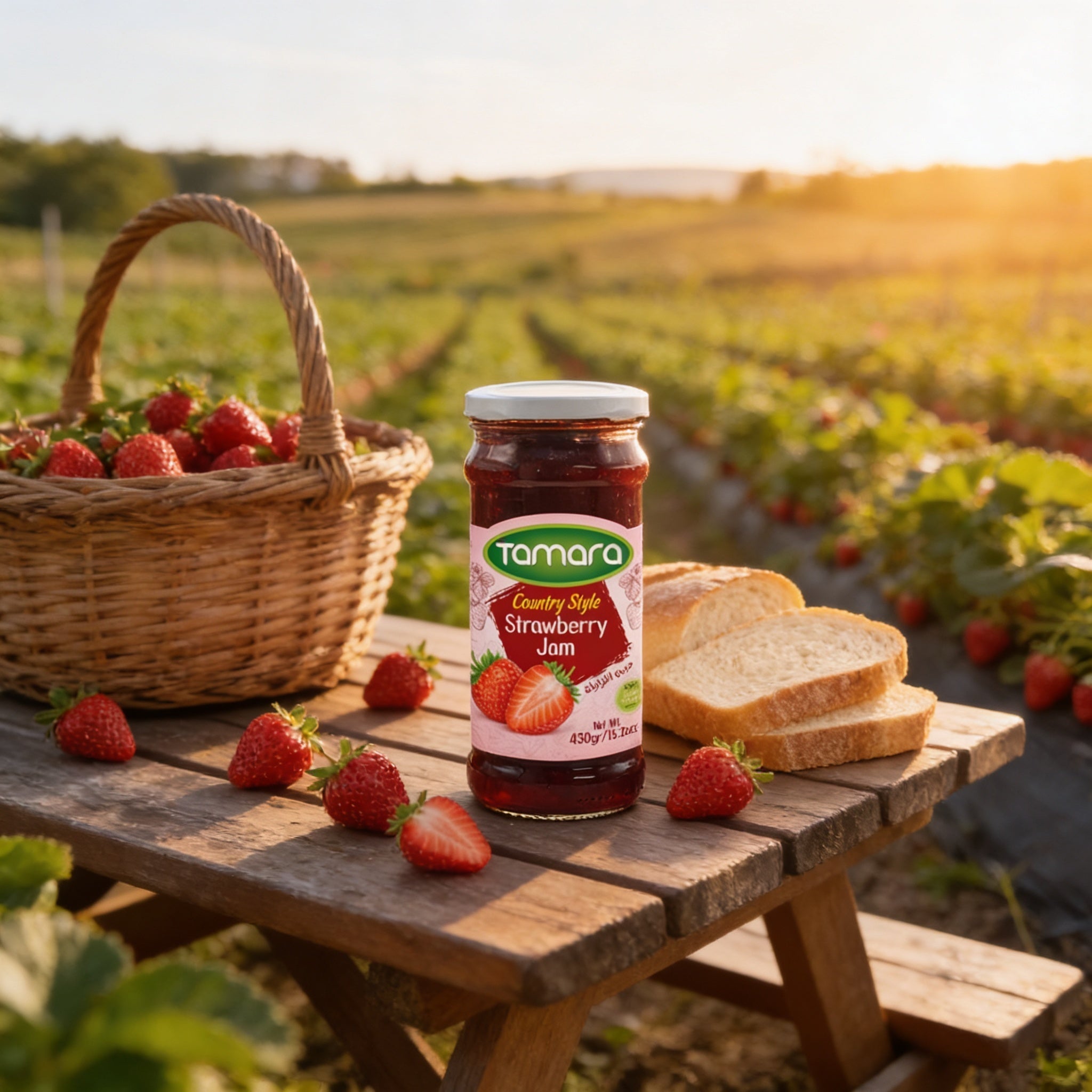 Jar of Tamara Strawberry Jam 430g with a country-style label, perfect for breakfast spreads and grocery shopping.