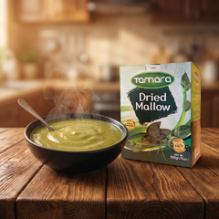 Tamara Dried Mallow leaves for stews, hand-picked premium herbal tea and cooking ingredient, 200g pack.
