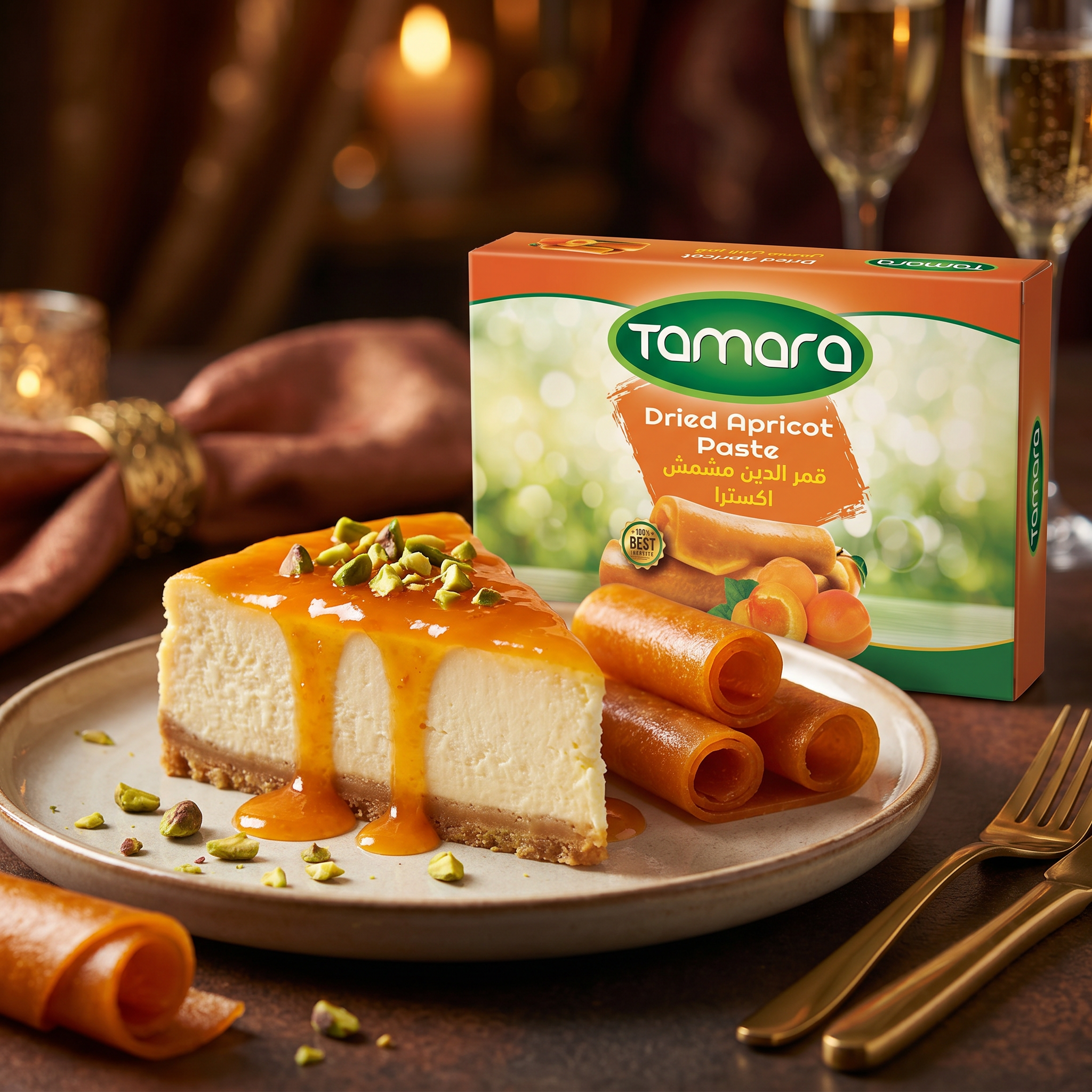 Tamara dried apricot paste 400g Qamar al-Din fruit leather sheet showing golden apricot fruit leather with smooth texture.