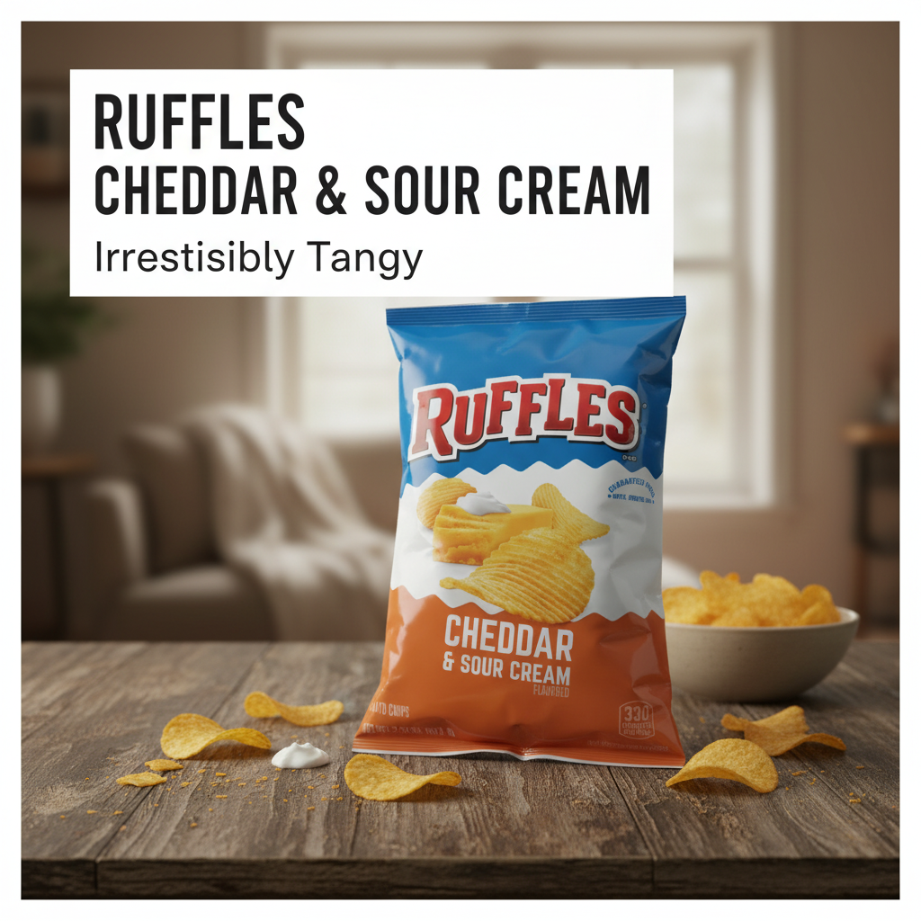 Ruffles Rruffles Wave Ridges Ruffles Potato Chips 60.2g Bag Crispy Ridges Bold Cheddar & Sour Cream