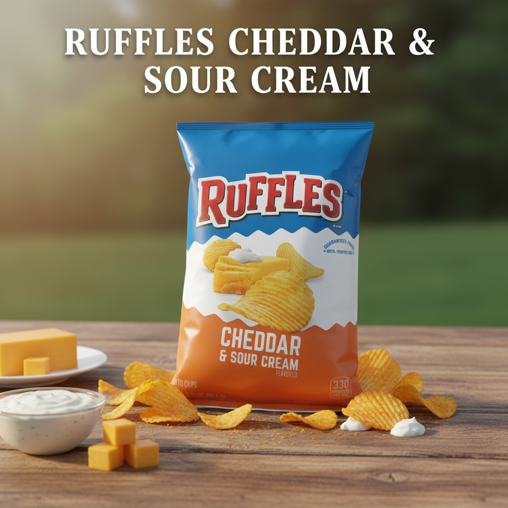 Ruffles Rruffles Wave Ridges Ruffles Potato Chips 60.2g Bag Crispy Ridges Bold Cheddar & Sour Cream ...