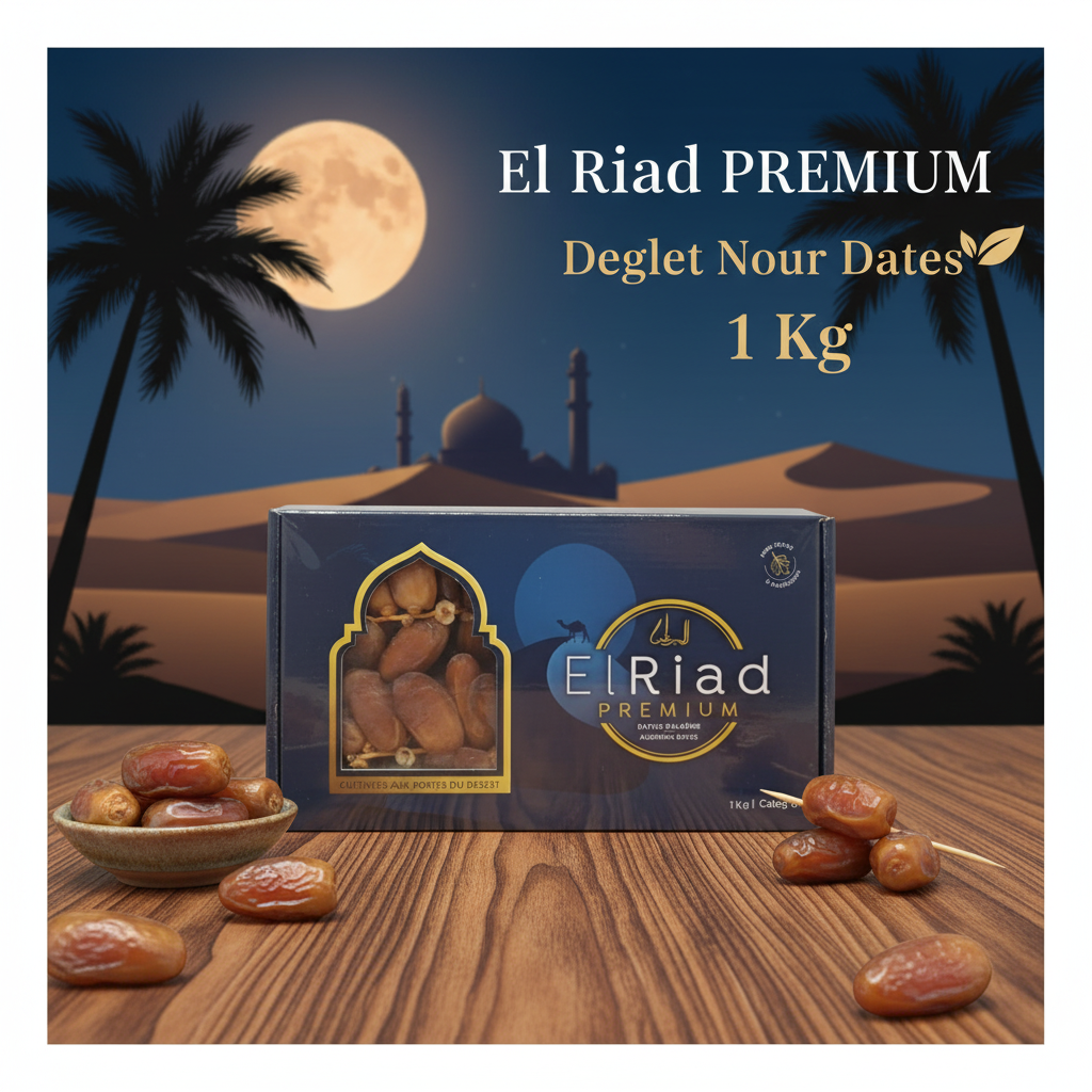El Riad Premium Deglet Nour Algerian Dates 1 Kg (2.20 lb) Naturally Sweet, Rich in Fiber & Magnesium for Healthy Snacking & Baking - SANI-LLC