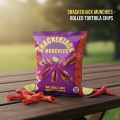 Snacker Jack Munchies Hot Chili Lime Rolled Tortilla Chips - Spicy & Tangy Flavor, 3.24 oz Bag - Authentic Mexican Style Snack